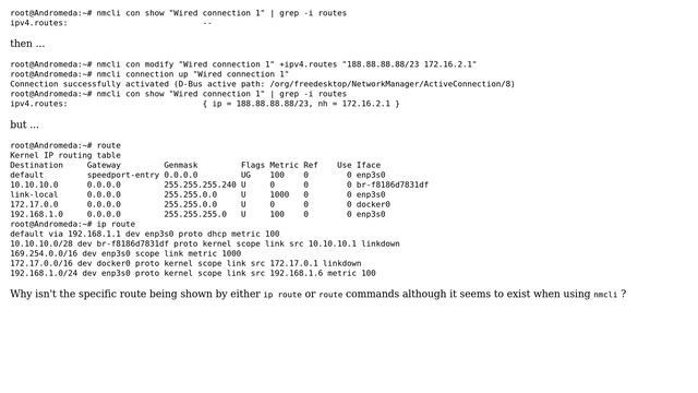 Unix & Linux: Static route added with nmcli not showing up смотреть онлайн