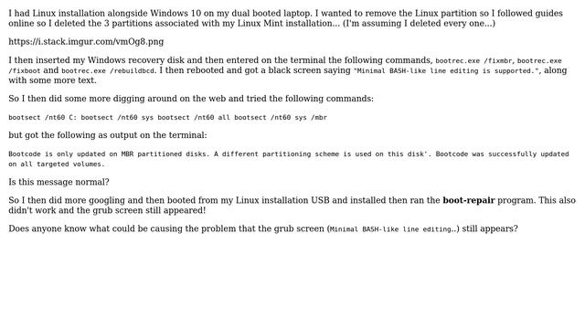 Unix & Linux: Deleted Linux partitions on dual-boot computer but GRUB screen appears смотреть онлайн
