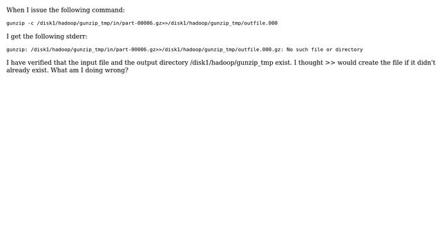 Gunzip redirection: "No such file or directory" смотреть онлайн