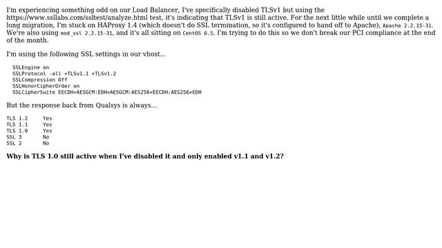DevOps & SysAdmins: TLSv1.0 on Apache 2.2 disabled but still showing active in tests смотреть онлайн