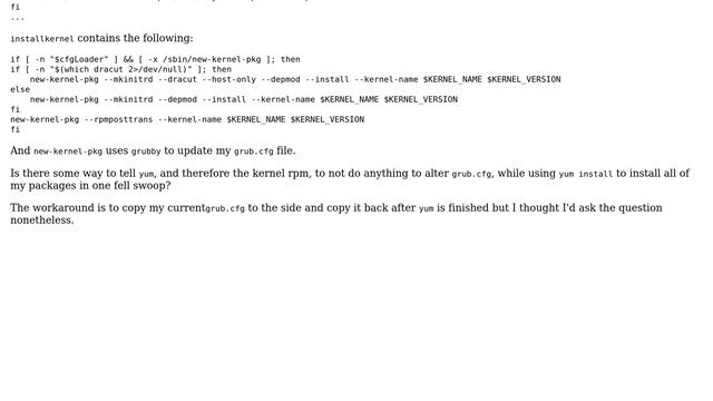 Unix & Linux: Can I install a new kernel package using `yum` without updating grub.cfg? смотреть онлайн