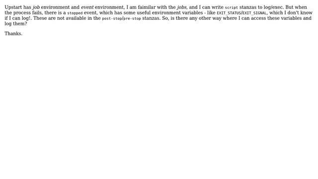 Ubuntu: Log upstart event env var EXIT_SIGNAL/EXIT_STATUS смотреть онлайн