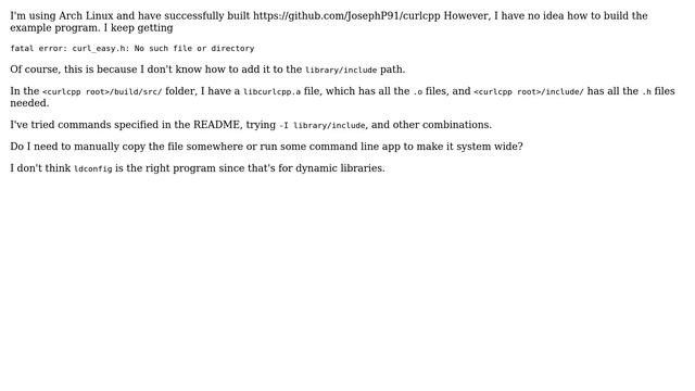 Unix & Linux: How to add curlcpp to the library/include path? (2 Solutions!!) смотреть онлайн