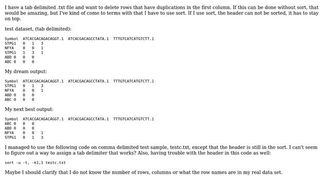 Unix & Linux: delete rows with duplications in first column in bash смотреть онлайн