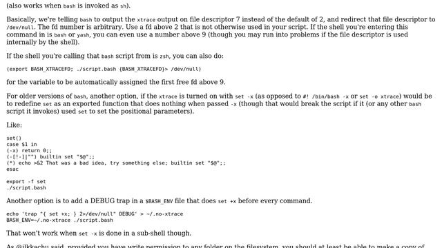 Unix & Linux: Suppress the bash execution trace (set -x) from the outside of the script смотреть онлайн