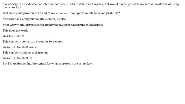 How to configure .screenrc to bind backspace to ctrl-h? смотреть онлайн