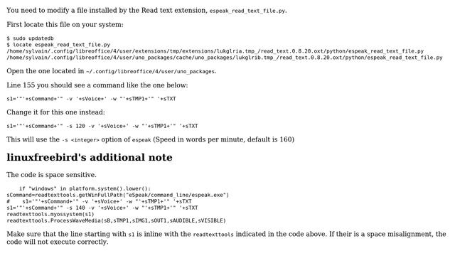 Ubuntu: How does one reduce the speech rate in the Read Text Extension in Libreoffice? смотреть онлайн
