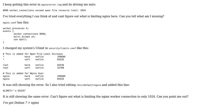 DevOps & SysAdmins: nginx uLimit 'worker_connections exceed open file resource limit: 1024' смотреть онлайн