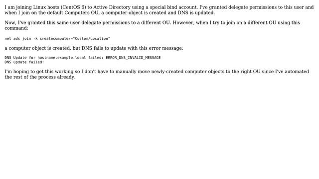 Joining Linux Host To Active Directory Fails To Update Microsoft DNS