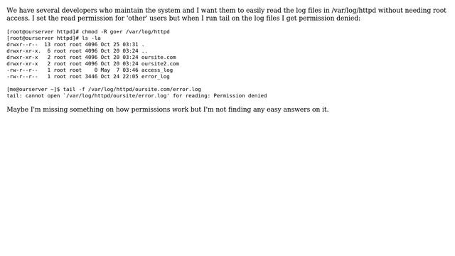 DevOps & SysAdmins: Apache logs other user read permissions смотреть онлайн