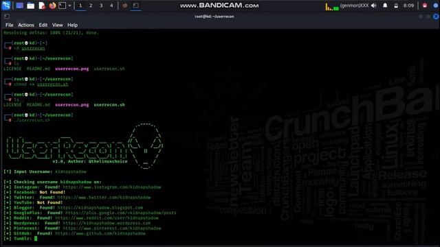 How to find any user social media accounts with USERRECON in kali-linux OSINT -kidnap shadow #osint смотреть онлайн