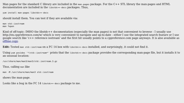 Unix & Linux: Man pages for standard C and C++ libraries on Fedora 14 (3 Solutions!!) смотреть онлайн