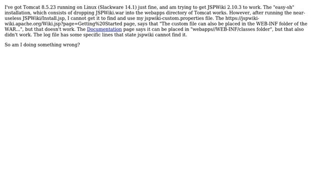 Unix & Linux: How to get jspwiki-custom.properties to work on JSPWiki on Tomcat? смотреть онлайн