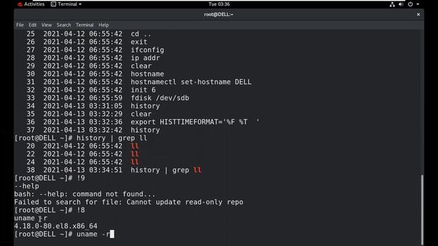 History command in RHEL 8 смотреть онлайн