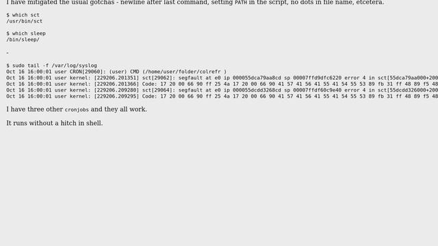 Unix & Linux: sct (setcolortemperature) segfaults with cron смотреть онлайн