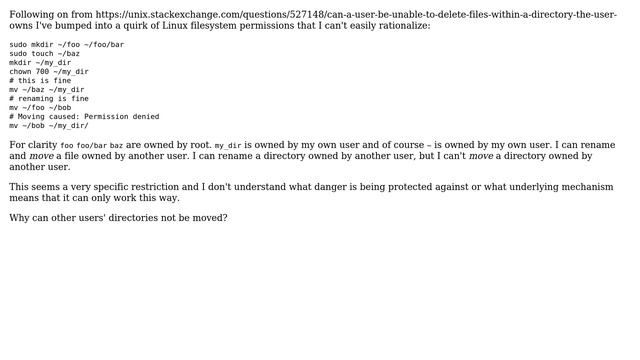 Unix & Linux: Why can't you move another user's directory when you can move their file? смотреть онлайн