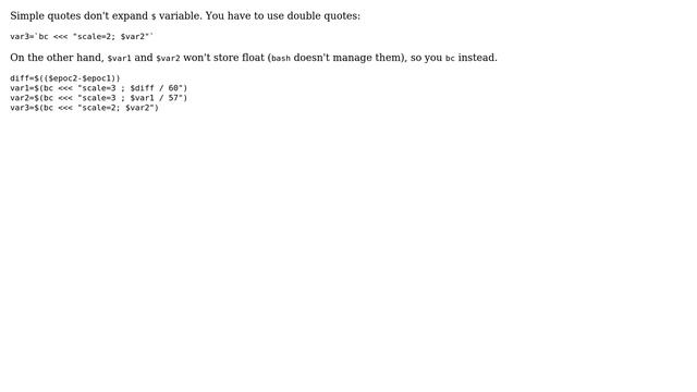 Unix & Linux: Anyway to pass a variable to bc, having a command to be executed? (4 Solutions!!) смотреть онлайн