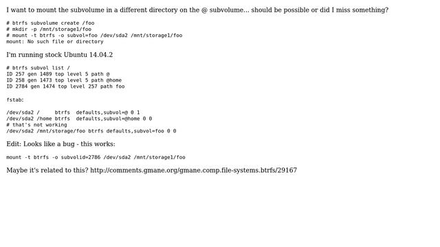 btrfs: mounting a subvolume in a different path does not work - No such file or directory смотреть онлайн