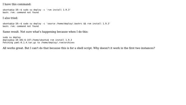 Combined sudo su deploy command doesn't work, does when separate (2 Solutions!!) смотреть онлайн