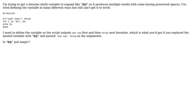 Unix & Linux: "$@" expansion for user defined variables смотреть онлайн