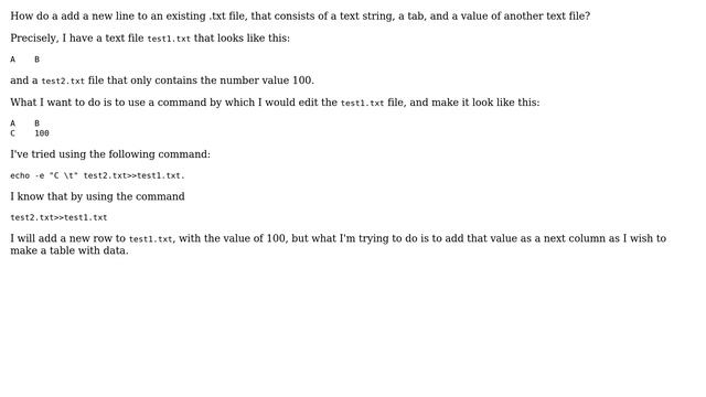 Unix & Linux: How to add a text file content to the next column of an existing table? смотреть онлайн