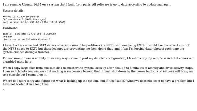 Why does my Ubuntu 14.04 desktop lock up when I do large data transfers between hard drives? смотреть онлайн