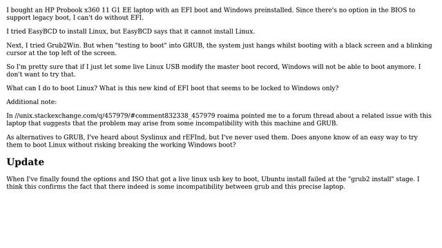 EFI fails to boot Linux with GRUB - blinking cursor screen of death смотреть онлайн