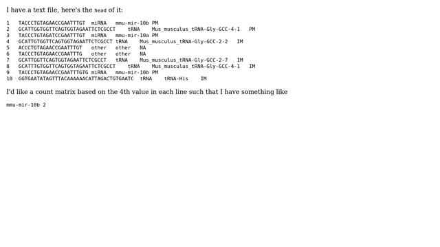 Unix & Linux: count matrix from a txt file, grep -c for a tab delimited file? смотреть онлайн