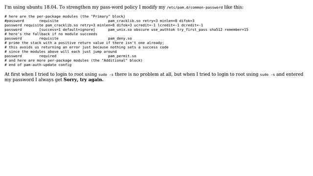 Unix & Linux: Switch to root user always failed after modifying /etc/pam.d/common-password смотреть онлайн