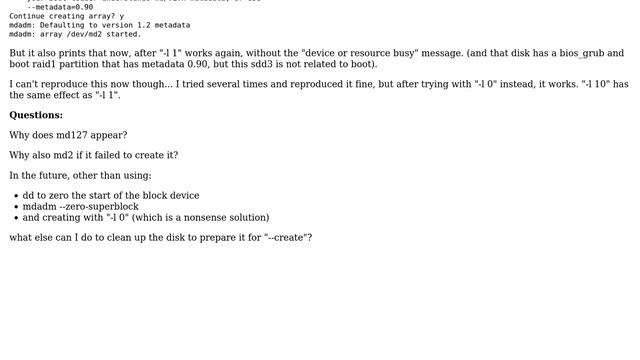strange mdadm behavior - on failing to create, md127 appears with "Device смотреть онлайн