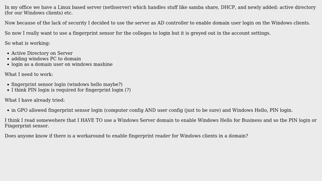 How to enable fingerprint sensor while in domain and linux active directory? смотреть онлайн