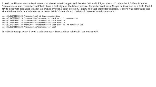 Ubuntu: Can't delete a folder even with sudo su смотреть онлайн