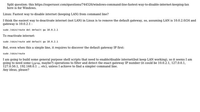 Linux command-line: Quick way to disable internet (keeping LAN)? смотреть онлайн