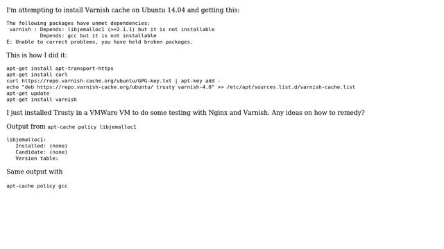 Ubuntu: Trying to install Varnish on Ubuntu 14.04 server LTS смотреть онлайн