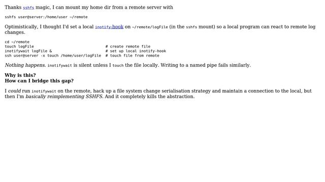 How do I use inotify or named pipes over SSHFS? смотреть онлайн