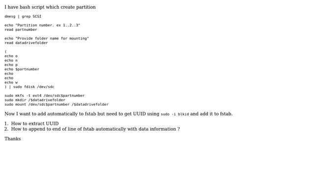 Script to create partition and add it to fstab using bash script смотреть онлайн