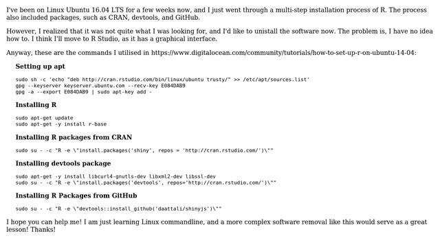 Ubuntu: Uninstalling R and some packages (CRAN, devtools, and GitHub) смотреть онлайн