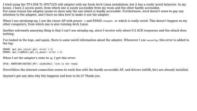 Unix & Linux: TP-LINK TL-WN722N weird behavior смотреть онлайн