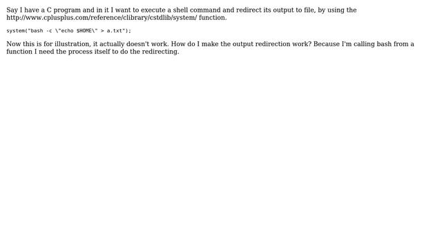 Unix & Linux: Redirecting output when I execute "bash -c ..." from a C program смотреть онлайн