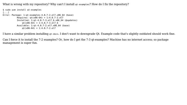 Can't install "qt-examples" and "qt-docs" packages because dependency is too new? смотреть онлайн