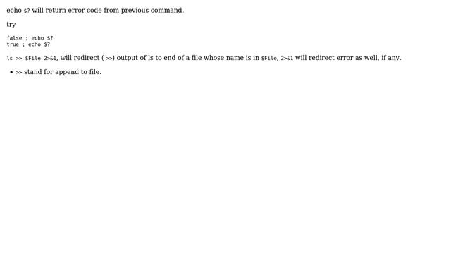 What do the `echo $?` and `ls ＞＞ $File 2＞&1` commands do? (3 Solutions!!) смотреть онлайн