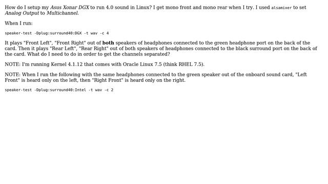 Unix & Linux: How do I get stereo output on Asus Xonar DGX in Linux? смотреть онлайн