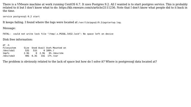 Unix & Linux: Cannot start Postgres because no space смотреть онлайн