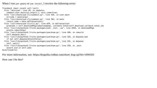 Fedora 20 - AssertionError on yum update / yum install смотреть онлайн