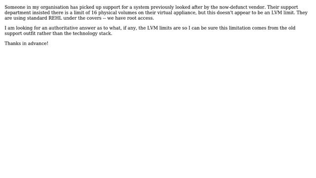 Is there a maximum limitation on the number of physical volumes allowed in a volume group? смотреть онлайн