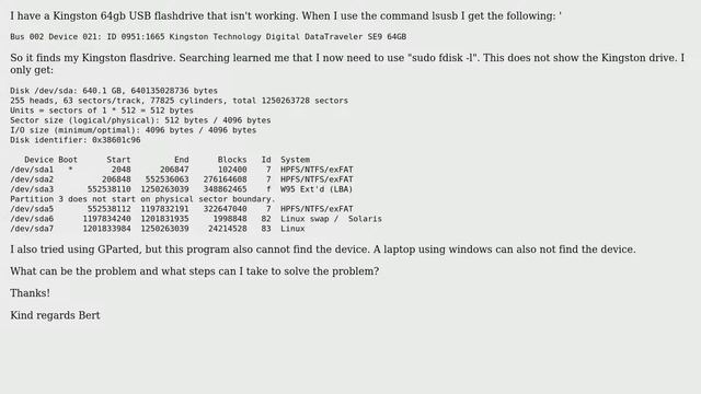 Ubuntu: lsusb finds flash drive, fdisk doesn't смотреть онлайн