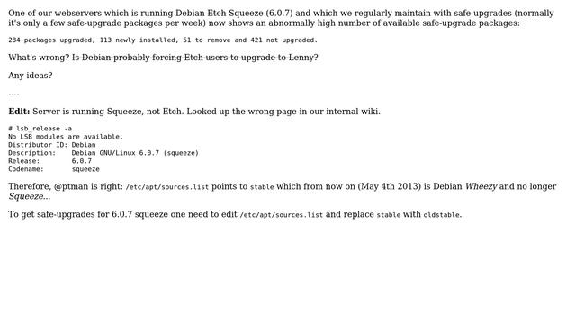 DevOps & SysAdmins: Abnormally high number of safe-upgrade packages on debian squeeze смотреть онлайн