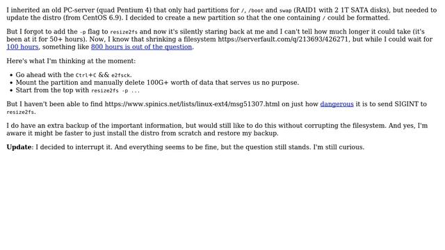Unix & Linux: Just how dangerous is sending SIGINT to resize2fs tasked with shrinking? смотреть онлайн
