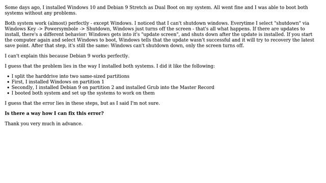 Windows 10 on Dual Boot System with Debian 9 won't shutdown properly смотреть онлайн