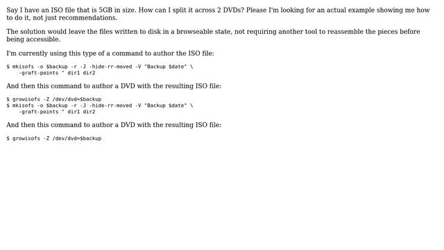 Unix & Linux: How do I split up a large .iso file across multiple DVDs via command line tools? смотреть онлайн